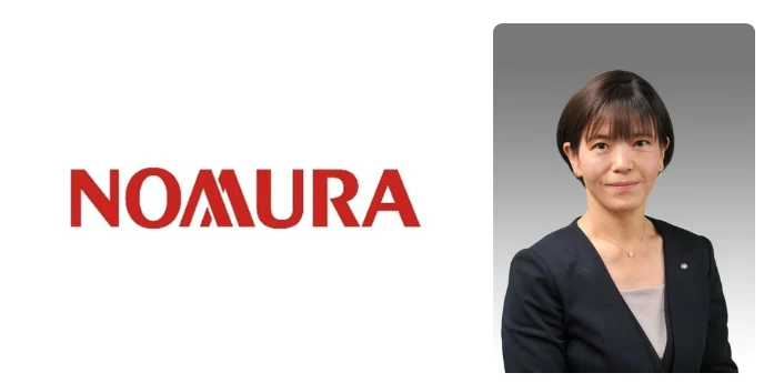 野村ホールディングスのロゴと鳥海 智絵氏